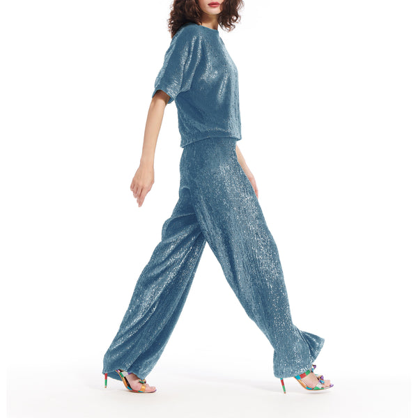 Light Blue Sequin Palazzo Trousers