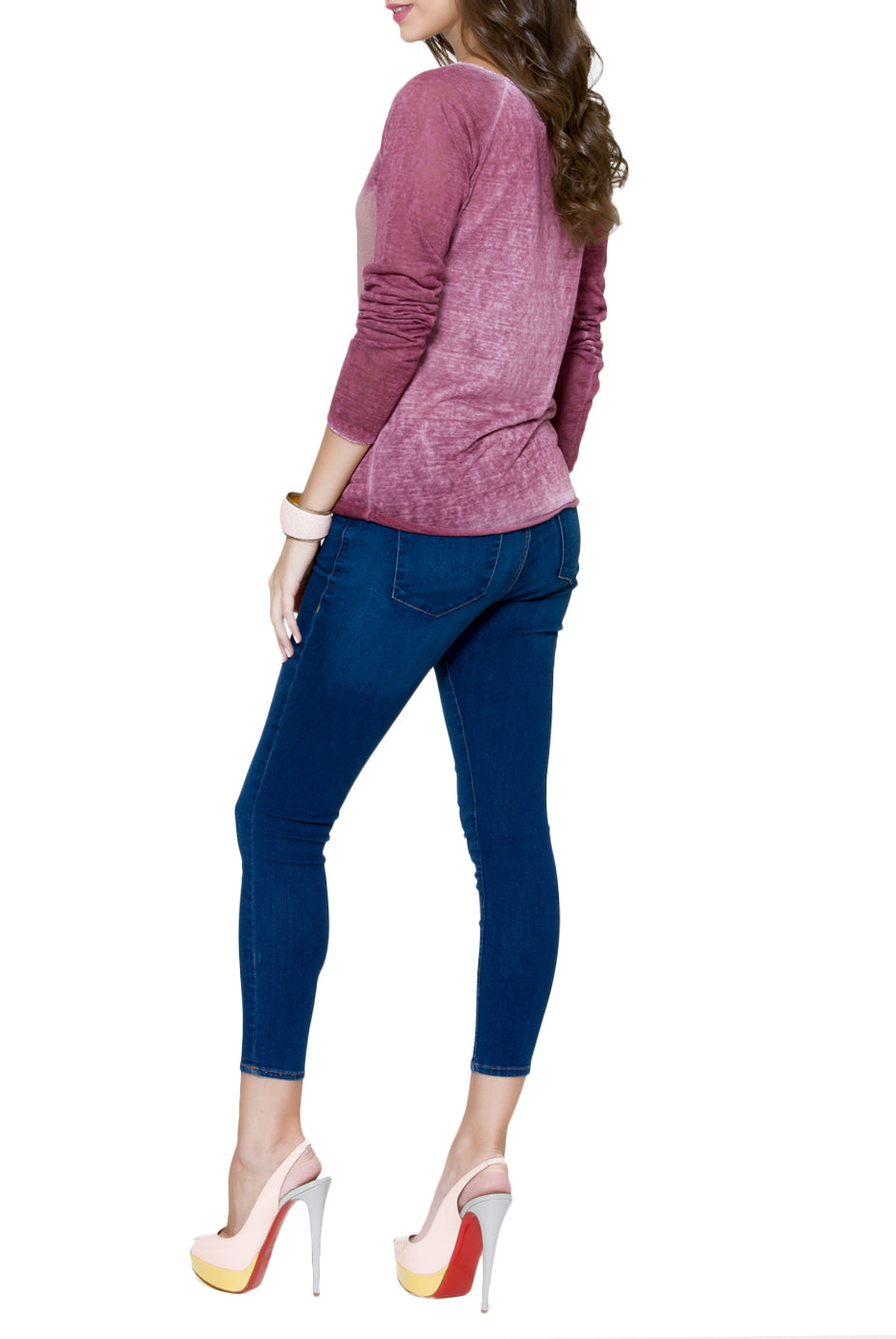 Maroon Long Sleeves Top, CJF - elilhaam.com