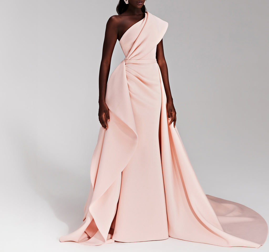 Asymmetrical Peach One-Shoulder Scuba Dress