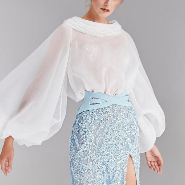 Organza White Top with Blue Tulle Skirt