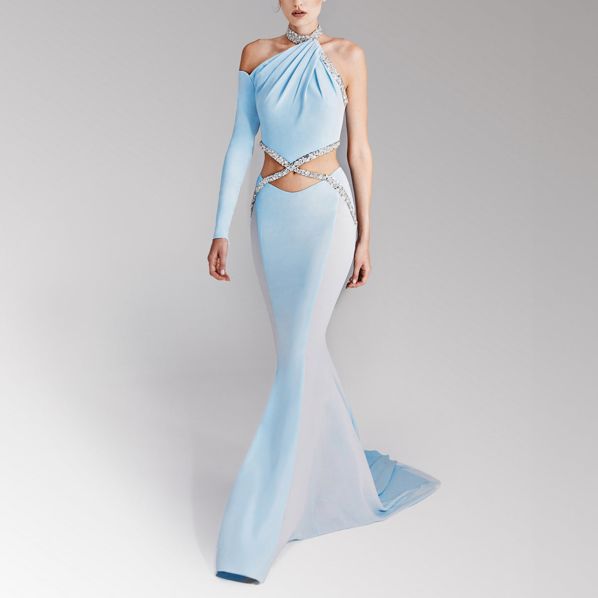 Hue of Crepe Georgette Sleek Dress by Tony Ward
