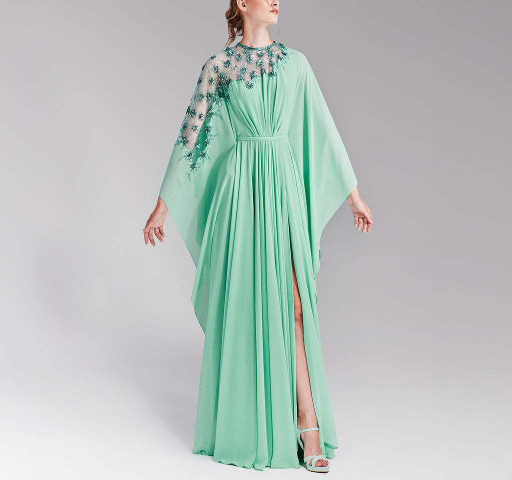 Silky Crepe Green Kaftan Dress