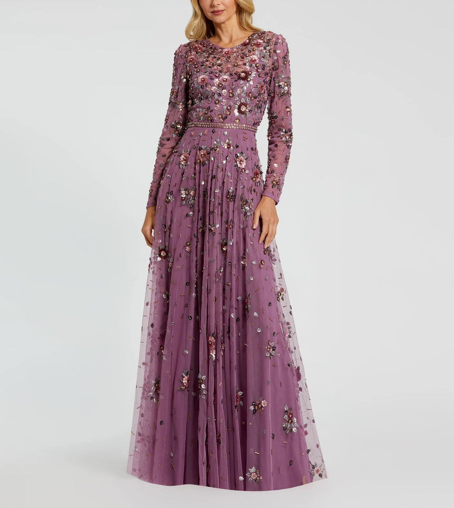Long Sleeve High Neck Beaded Gown