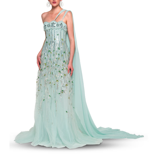 Beaded Tulle Dress with Georgette Shawls