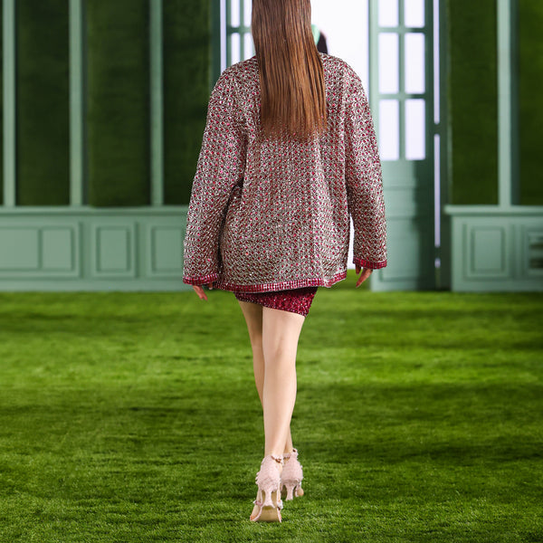 Beaded Tulle Top & Skirt with Oversized Jacket