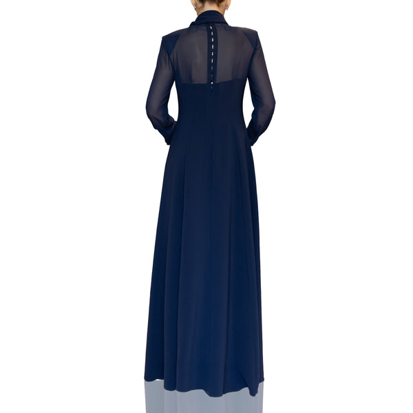 Navy Blue High-Neck Long Dress
