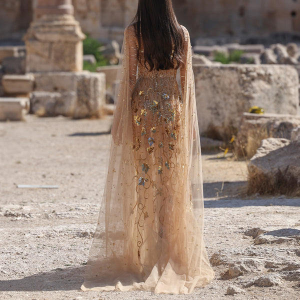 Beaded Tulle Dress with Shawls
