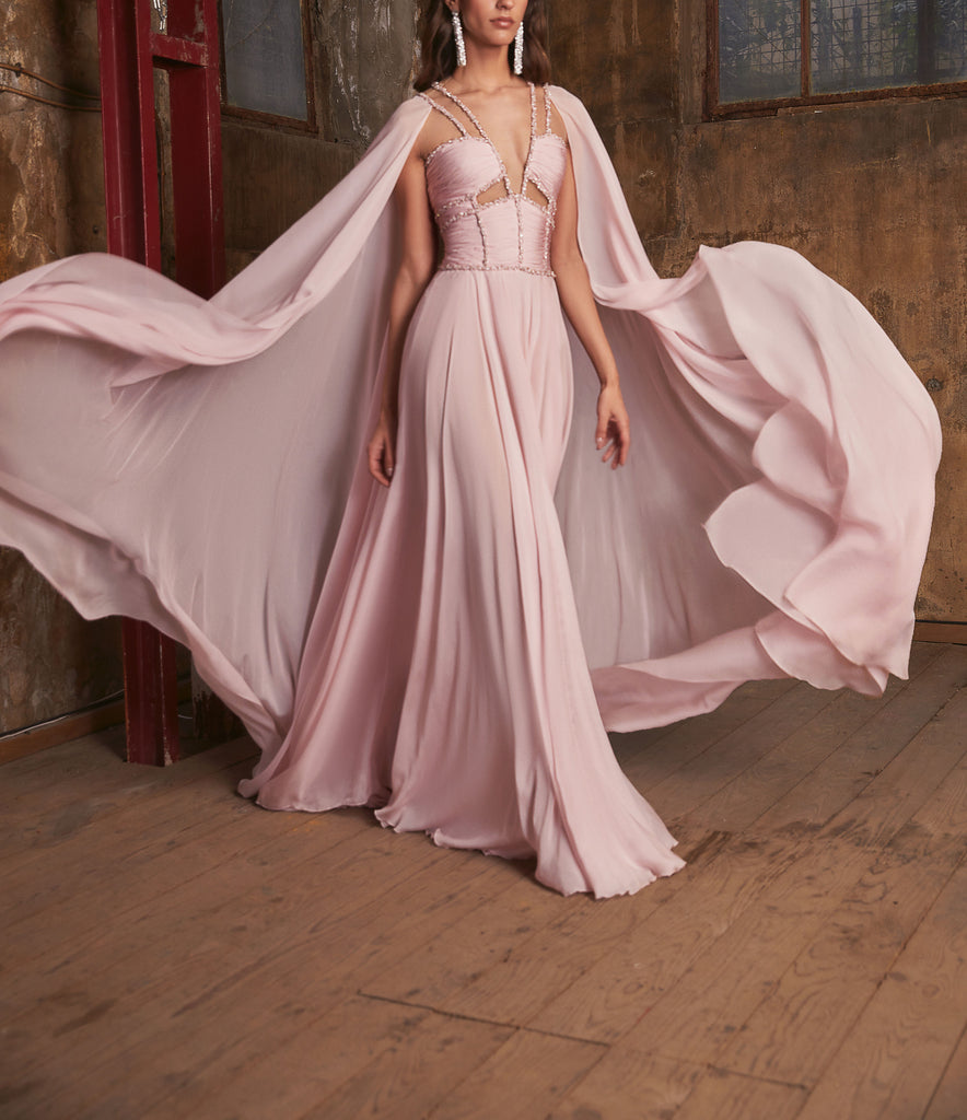 Spectacular Mousseline Cape Dress