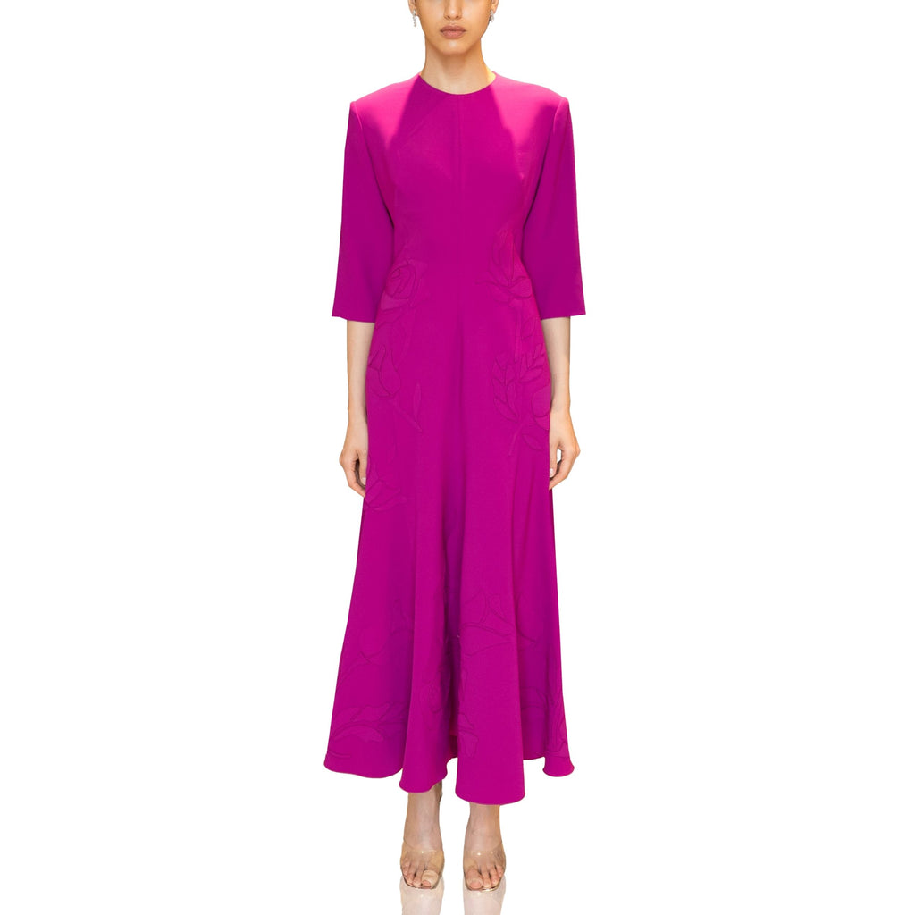 Magenta Midi Dress With Floral Details