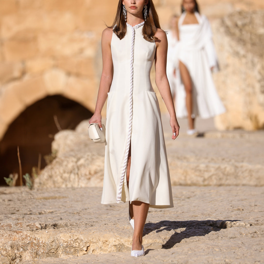 Linen Robe Dress with Braided Borders & Pockets