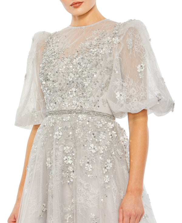 Platinum Floral Applique A-line Dress
