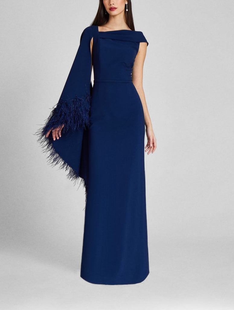 Crepe Off Shoulder With One Side Feather Gown