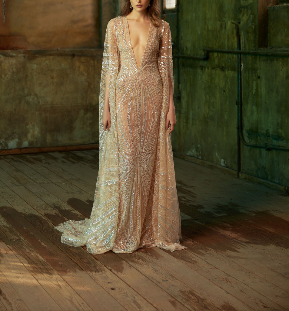 Embroidered tulle gown shop