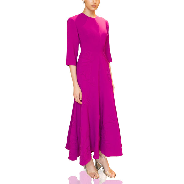 Magenta Midi Dress With Floral Details