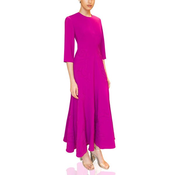 Magenta Midi Dress With Floral Details