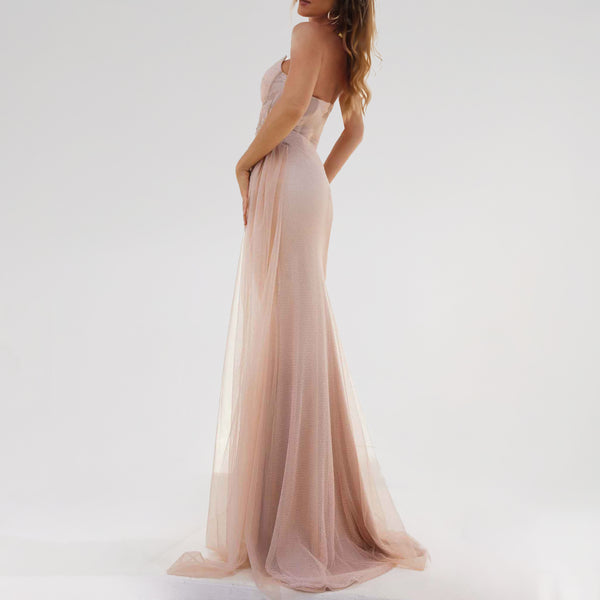 Strapless Embroidered Bodycon Evening Dress