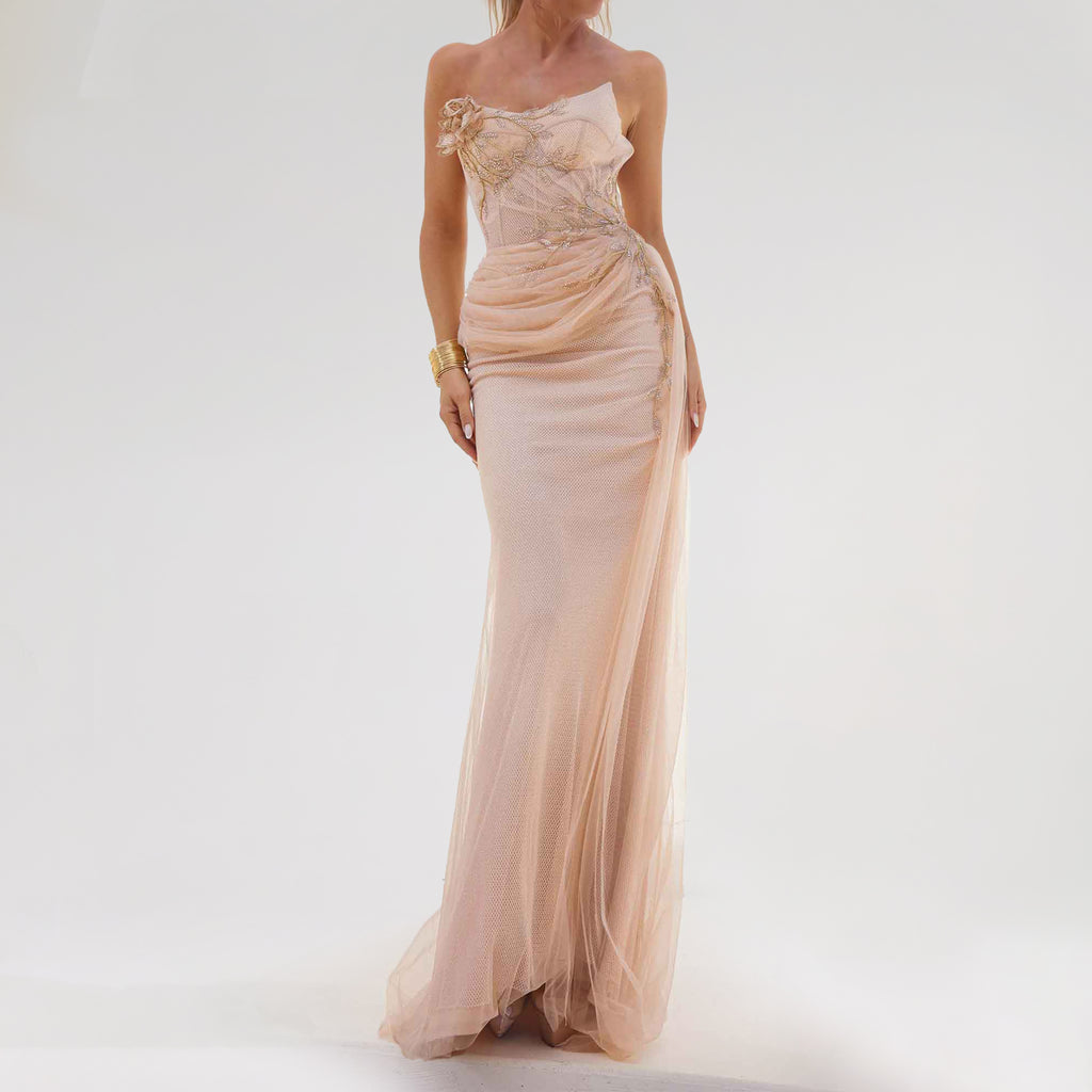 Strapless Embroidered Bodycon Evening Dress