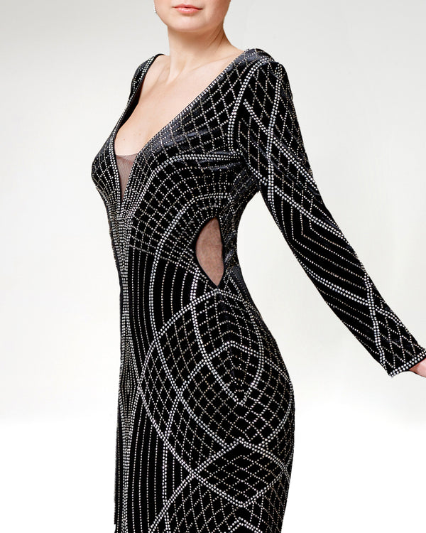 Black Geometric Printed Long Dress