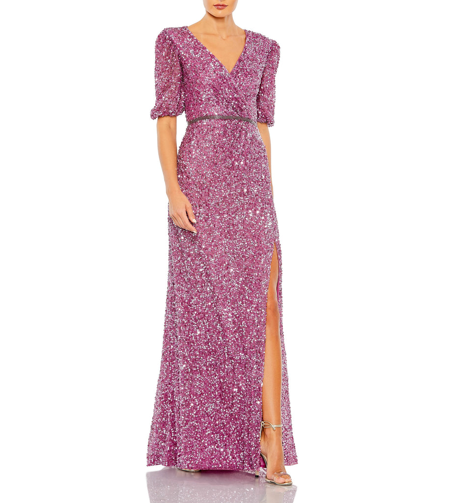 Plum Sequin Embellished A Line Dress