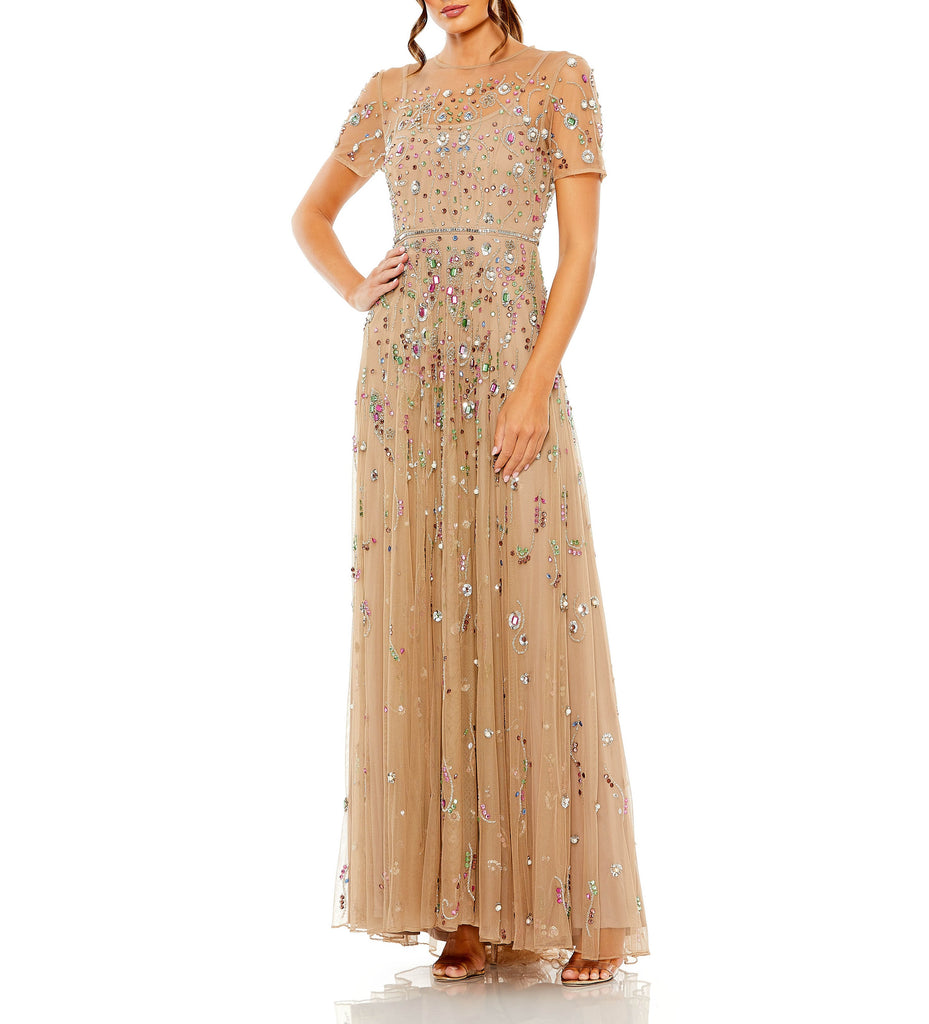 Antique Gold Beads Embellished A-line Pleated Dress