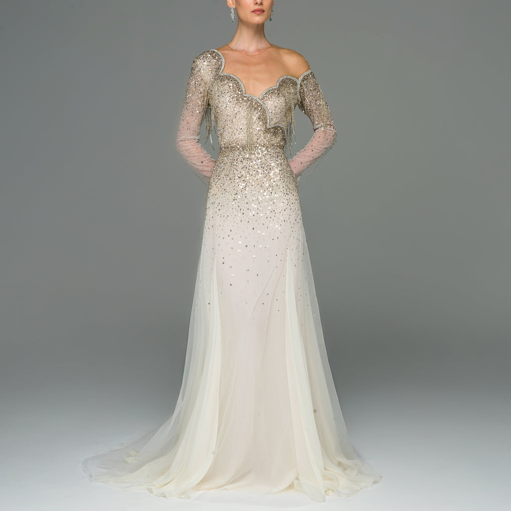 Beaded Tulle Dress With  Crystallized Cords.