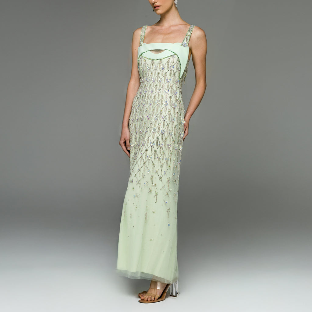Beaded Tulle Dress in a 3D Flower Mesh by Georges Hobeika Elilhaam