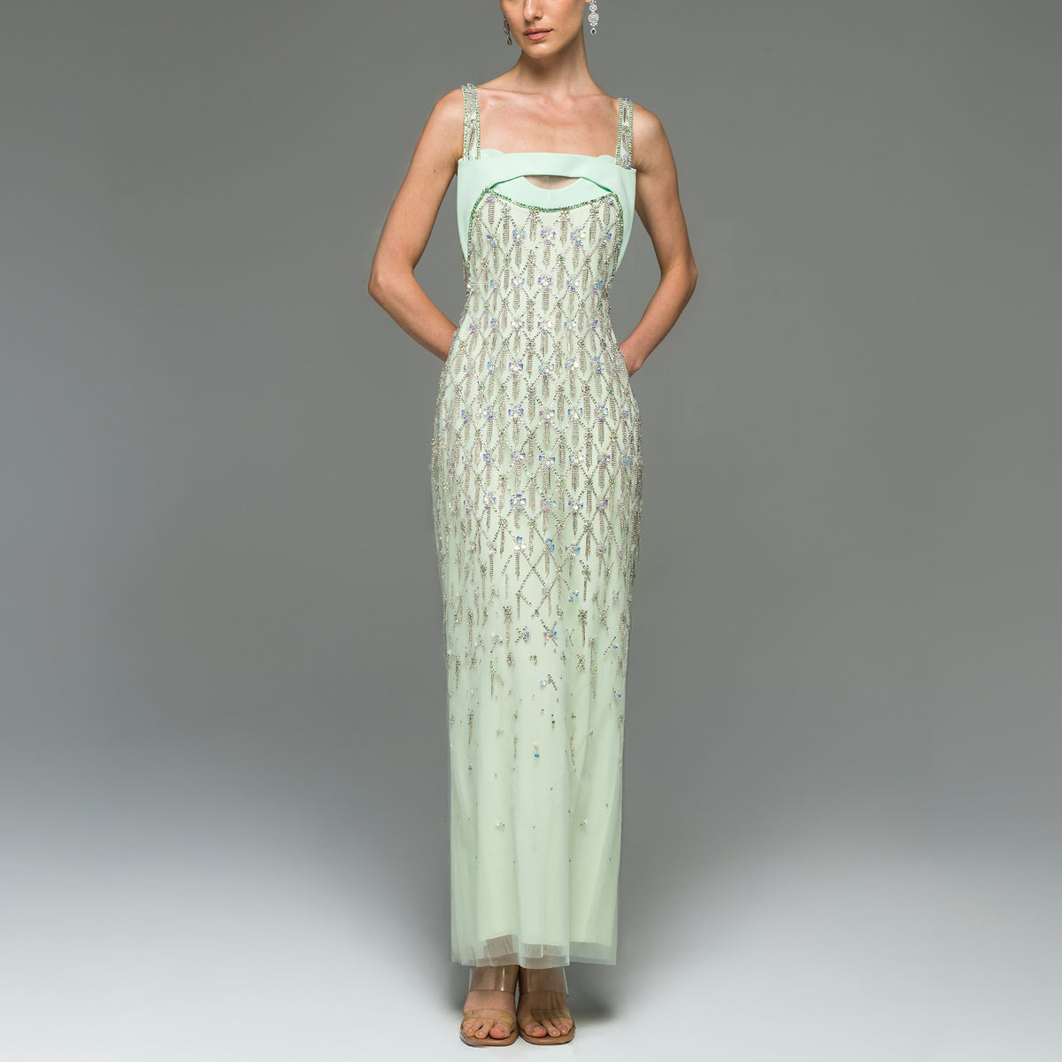 Beaded Tulle Dress in a 3D Flower Mesh by Georges Hobeika