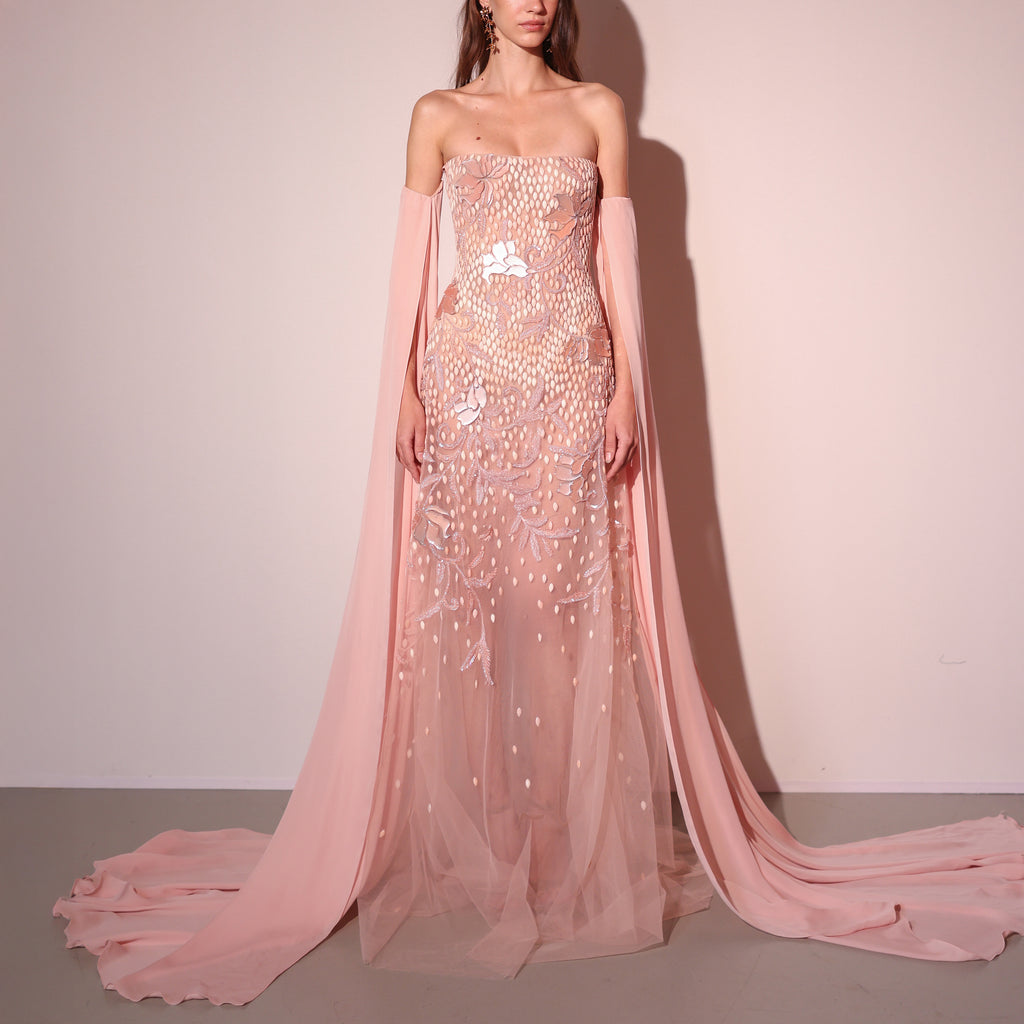 Beaded Tulle Dress with Resin Acrylic Detailing