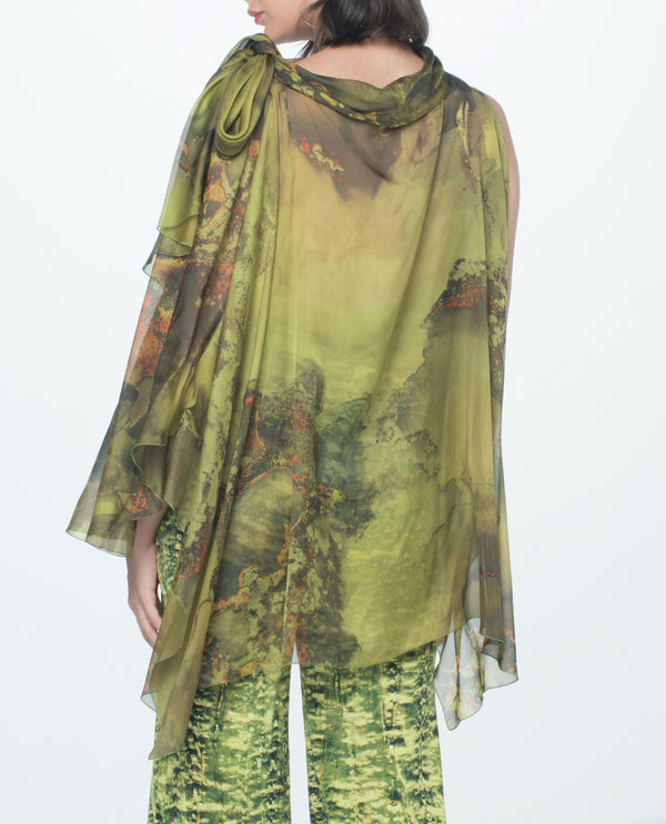 Green Chiffon Blouse With Flower Bomb Print