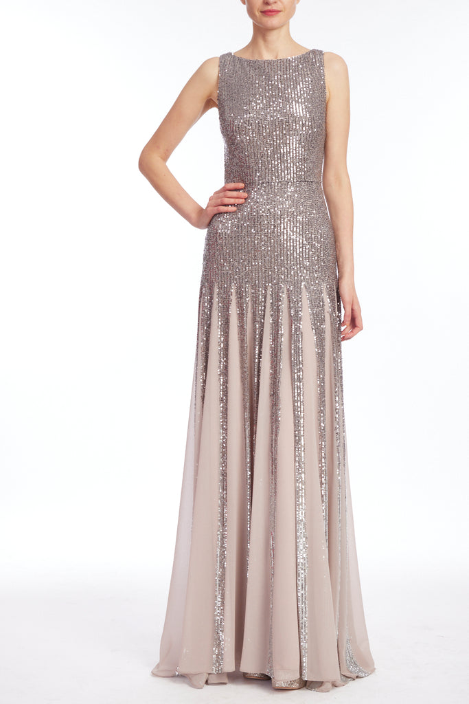 Pewter Sequin with Godets Gown