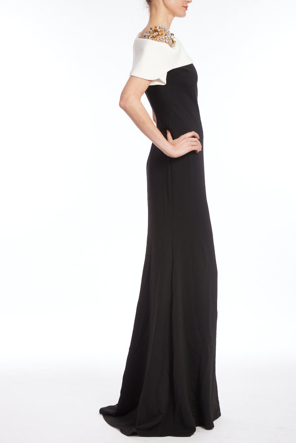 Two-Tone Column Gown with Beaded Shoulder
