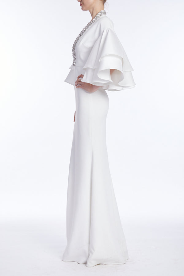 Fierce Teared Sleeve Gown with Plunging Neckline