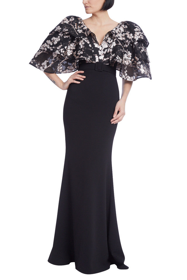 Fitted Crepe Floral Printed Gown