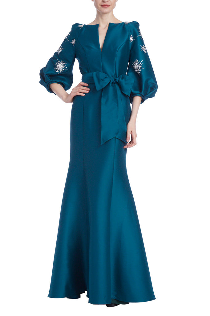 Teal Bishop Sleeve Mermaid Gown with Stars