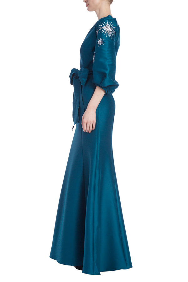 Teal Bishop Sleeve Mermaid Gown with Stars