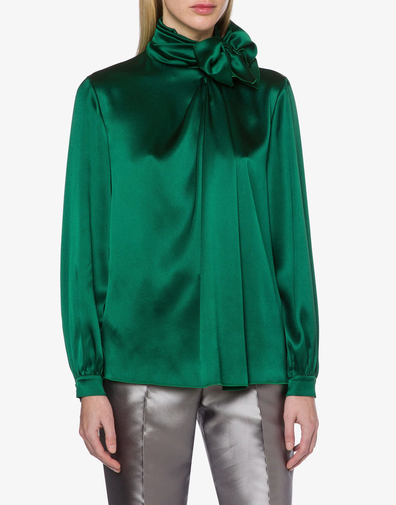 Satin Green Polo Shirt With Lavalliere Collar