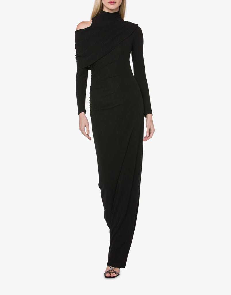 Black Turtle Neck Shoulder Cut Long Sleeve Gown Elilhaam
