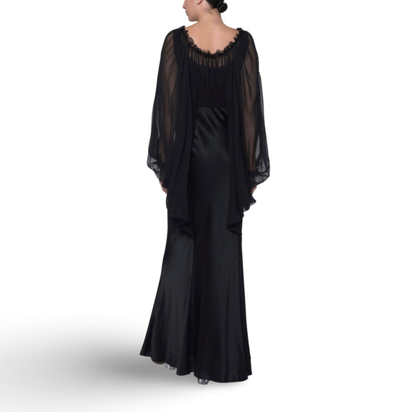 Black Satin Long Sleeve Gown