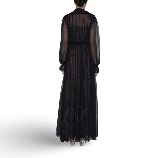 Black Chiffon Long Sleeve Gown