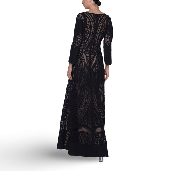 Crochet Lace Black Long Sleeve Gown