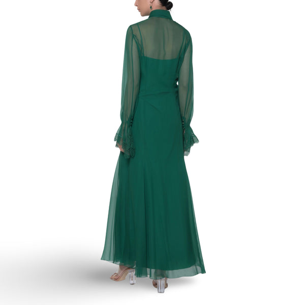 فستان طويل من الشيفون الأخضر العضوي