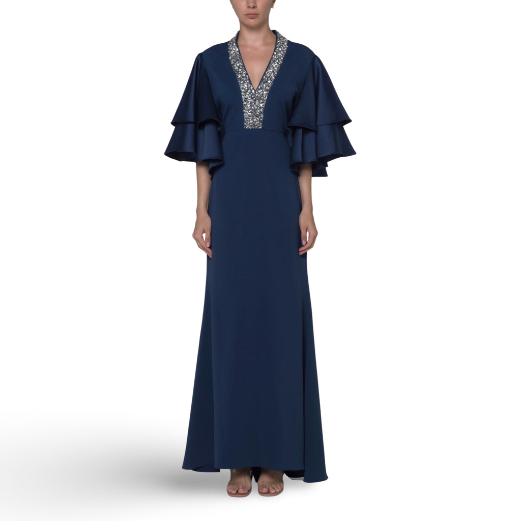 Fierce Teared Sleeve Gown with Plunging Neckline