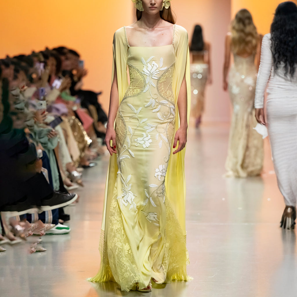 Georgette Beaded Dress with Meticulously Crafted Resin Acrylic Flowers