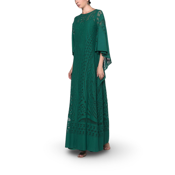 Green Crochet Lace Long Gown
