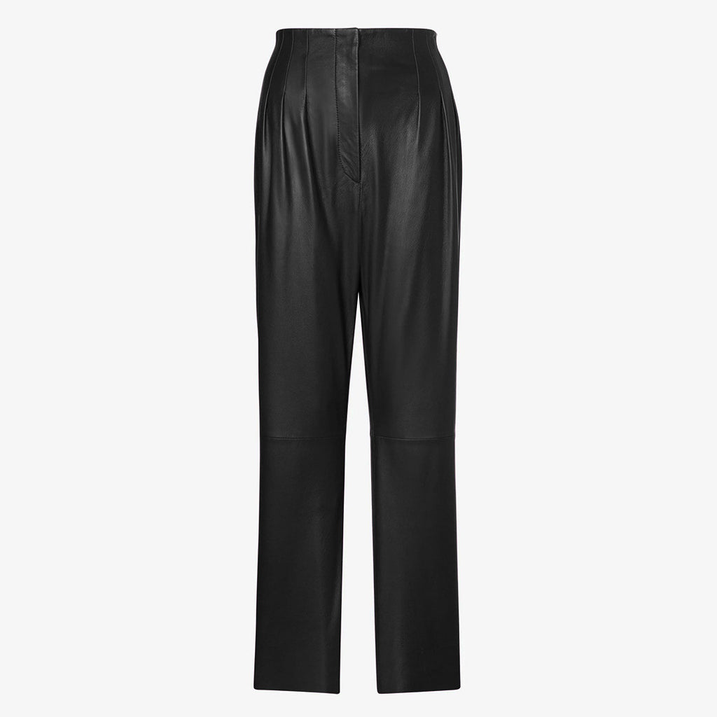 Black Nappa Pleated Pants