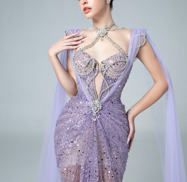 Lilac Embellished Mermaid Gown
