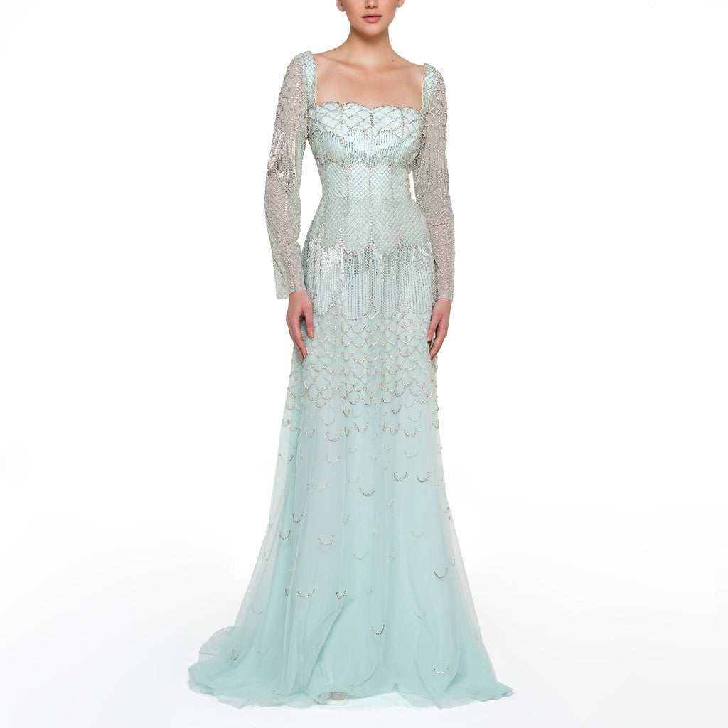Long Sleeves Beaded Long Dress