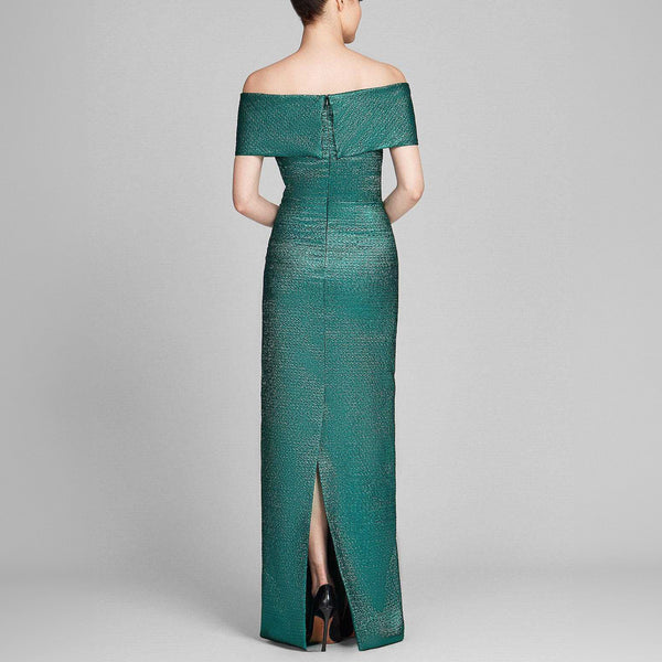 Off Shoulder Cuff Metallic Gown