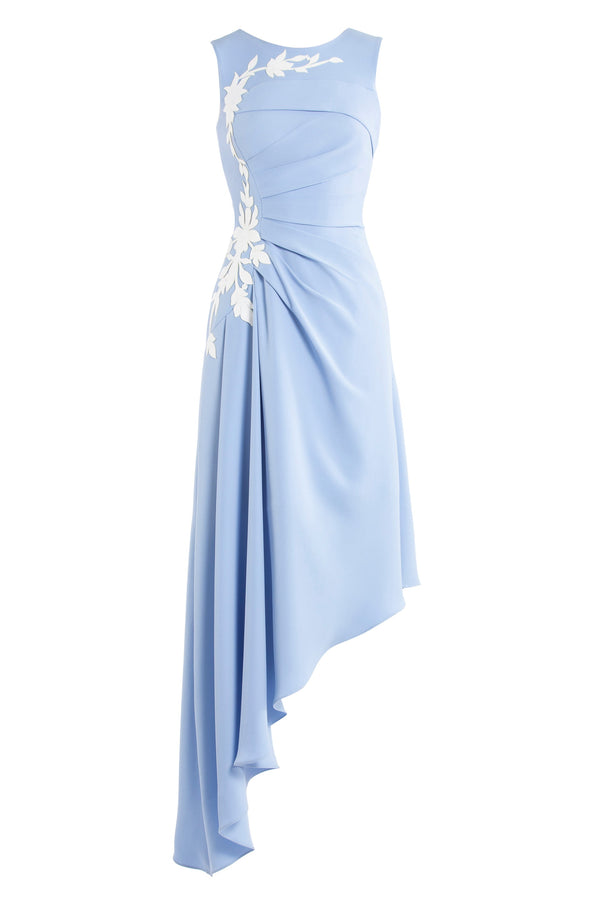 Crepe, high-low dress with matching embroidery