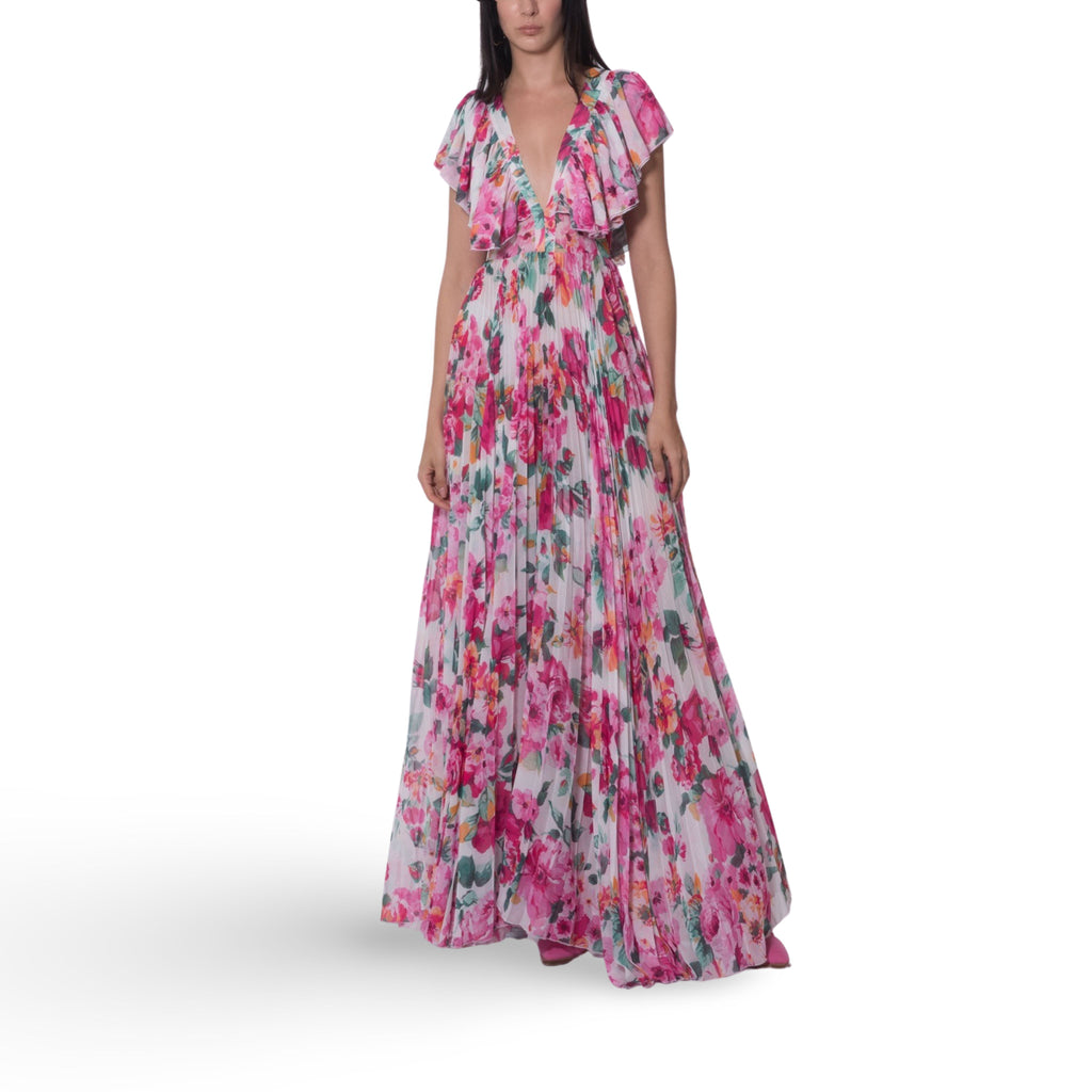 Fantasy Print Frill Sleeves Long Dress